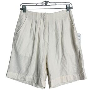 New Topshop Linen Blend Shorts Womens 4 White Pleated High Waist Preppy Costal